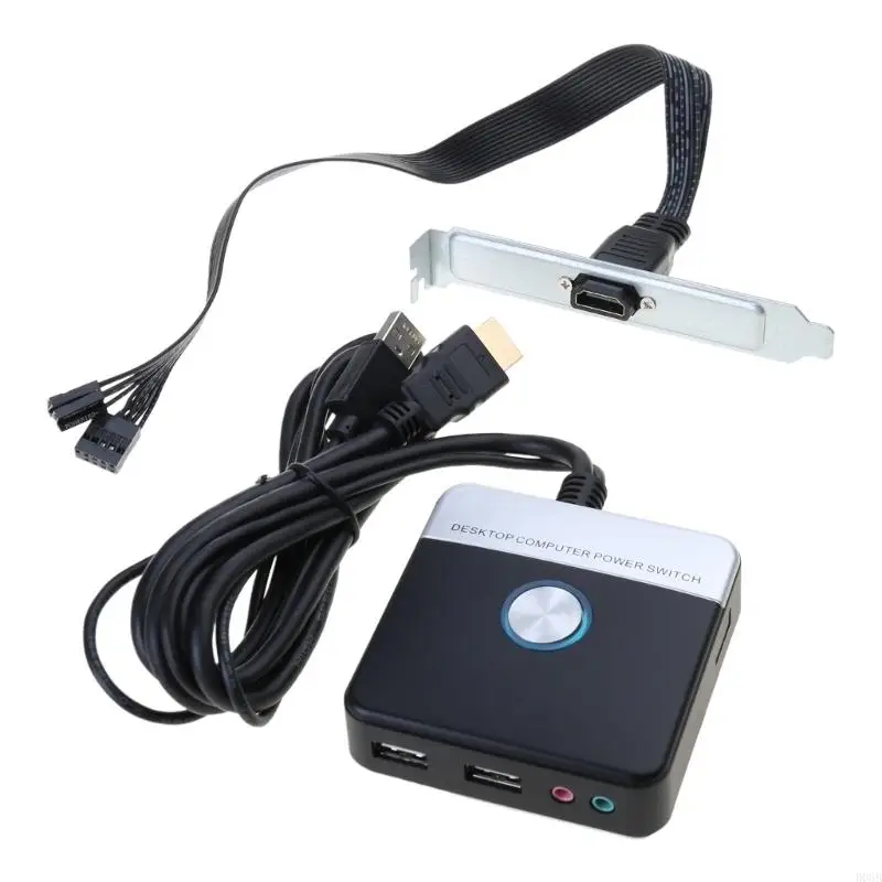 

D08B Easy Установка Внешняя кнопка питания на рабочем столе с двойным USB -портом, кабелем с длинным достижением 110 см для