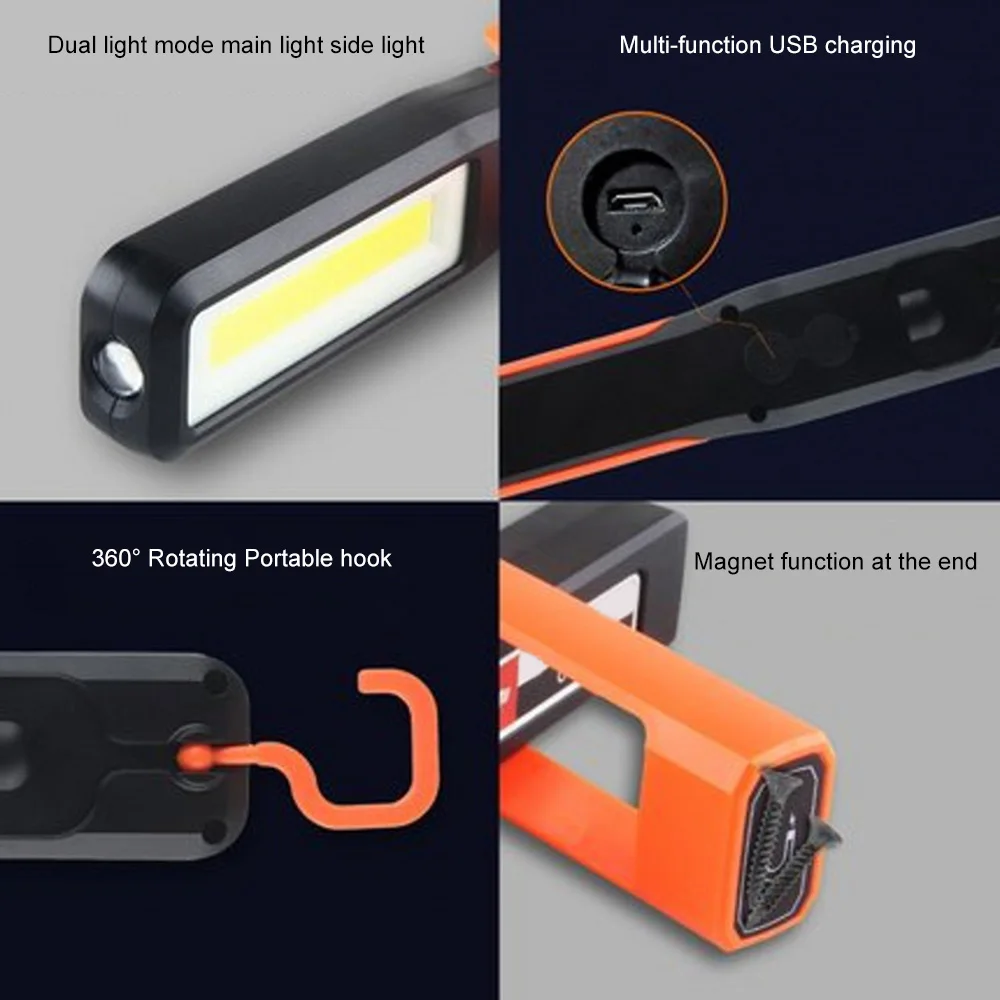 Powerful COB LED Work Light Car Garage Mechanic Lamp USB Rechargeable Flashlight Magnetic Torch Emergency Light Warning Light