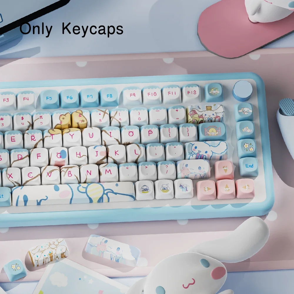 สีฟ้าน่ารัก Anime Key Caps MCA ความสูง PBT Dye-Sublimation Fit 61/68/75/78/88/96/104/108 แป้นพิมพ์เครื่องกล