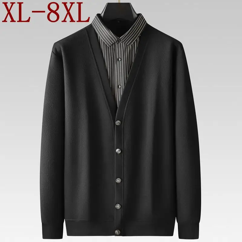 8XL 7XL 6XL 2023 New Autumn High End Brand Designer Fake Two Pieces Cardigan Men Sweater Casual Striped Jacket Loose Sweatshirt