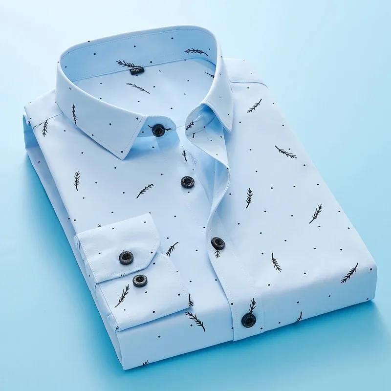 

Men Feather Printed Shirts Fashion Classical Man Long Sleeve Shirt Slim Fit Comfort Soft Cotton Leisure Styles Shirt