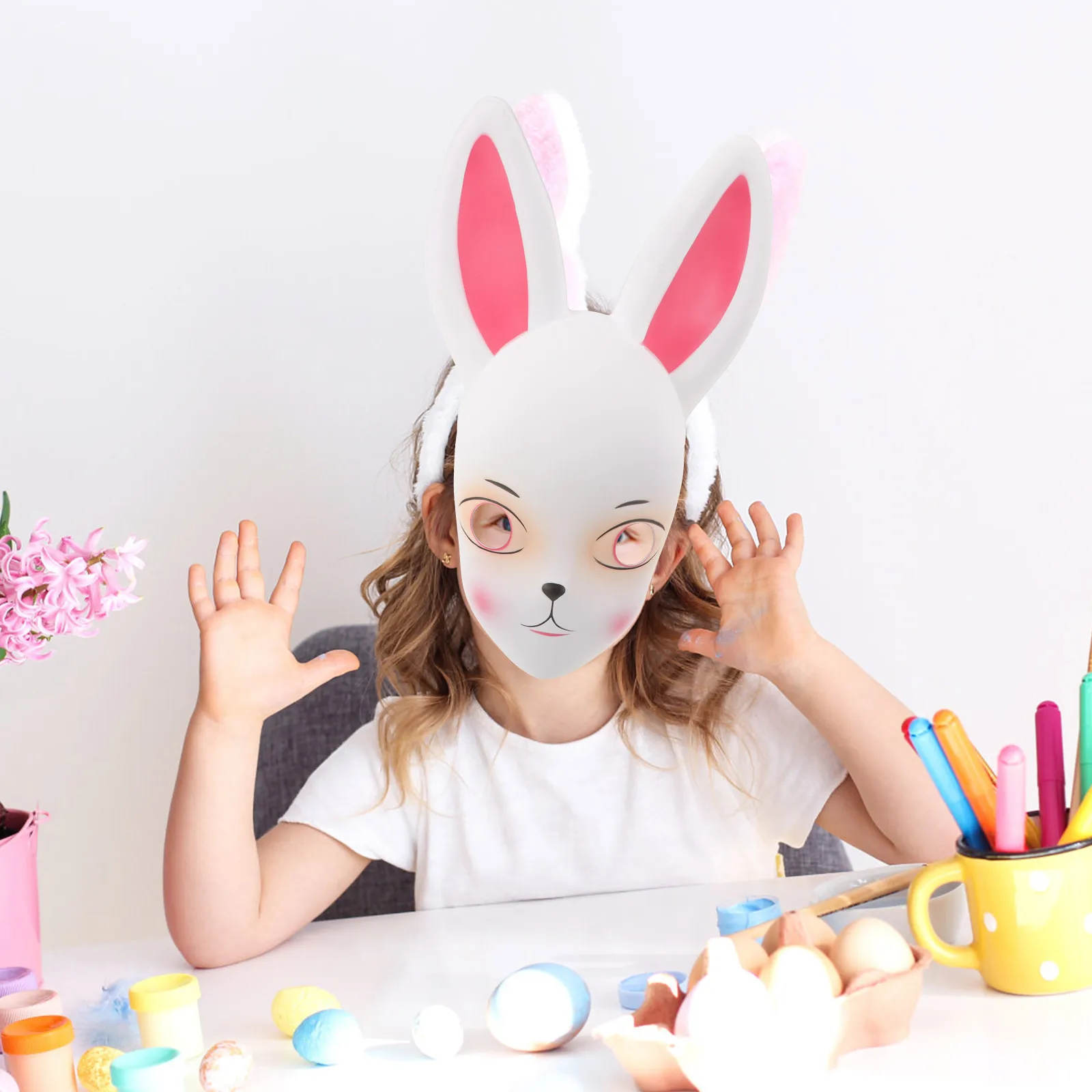 

Rabbit Bunny Mask White Plastic Lightweight Reusable Party Masks Prop Photo Easter Halloween Cosplay Accessory Cartoon