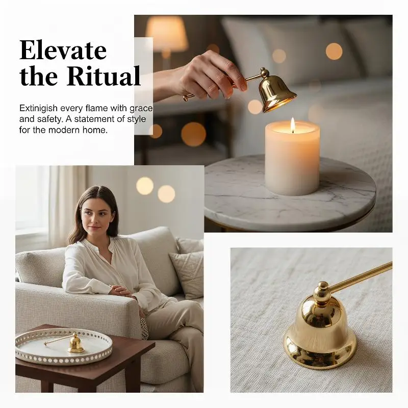 Stainless Steel Bell Shape Candle Snuffer Long Handle Portable Household Candle Tool