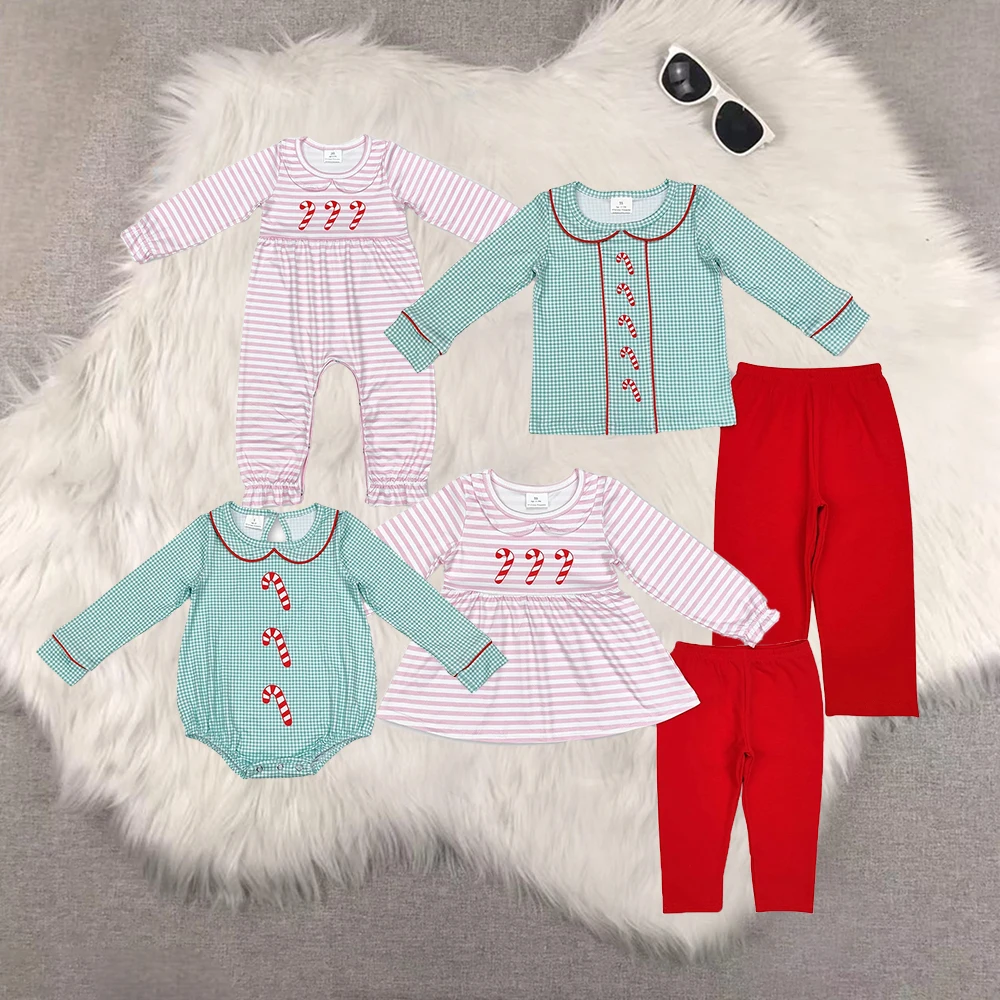 LR1519 Wholesale baby romper girls Christmas green plaid baby long sleeve romper Boutique kids clothes girl bodysuit