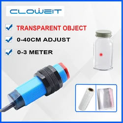 CLOWEIT M18 Transparent Glass Detection Photocell Diffuse Reflect Feedback Photoelectric Sensor Proximity Switch Motion Detector