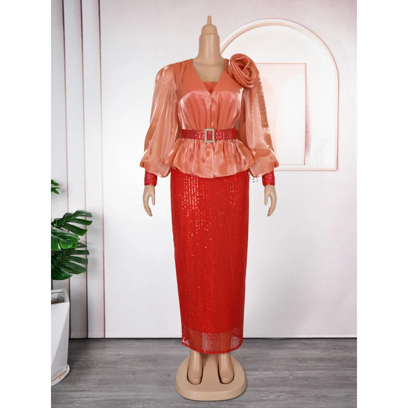 فساتين أفريقية أنيقة للنساء فساتين حفلات الزفاف التقليدية المطرزة بازان Dashiki الأزواج الأفريقيين مطابقة الملابس