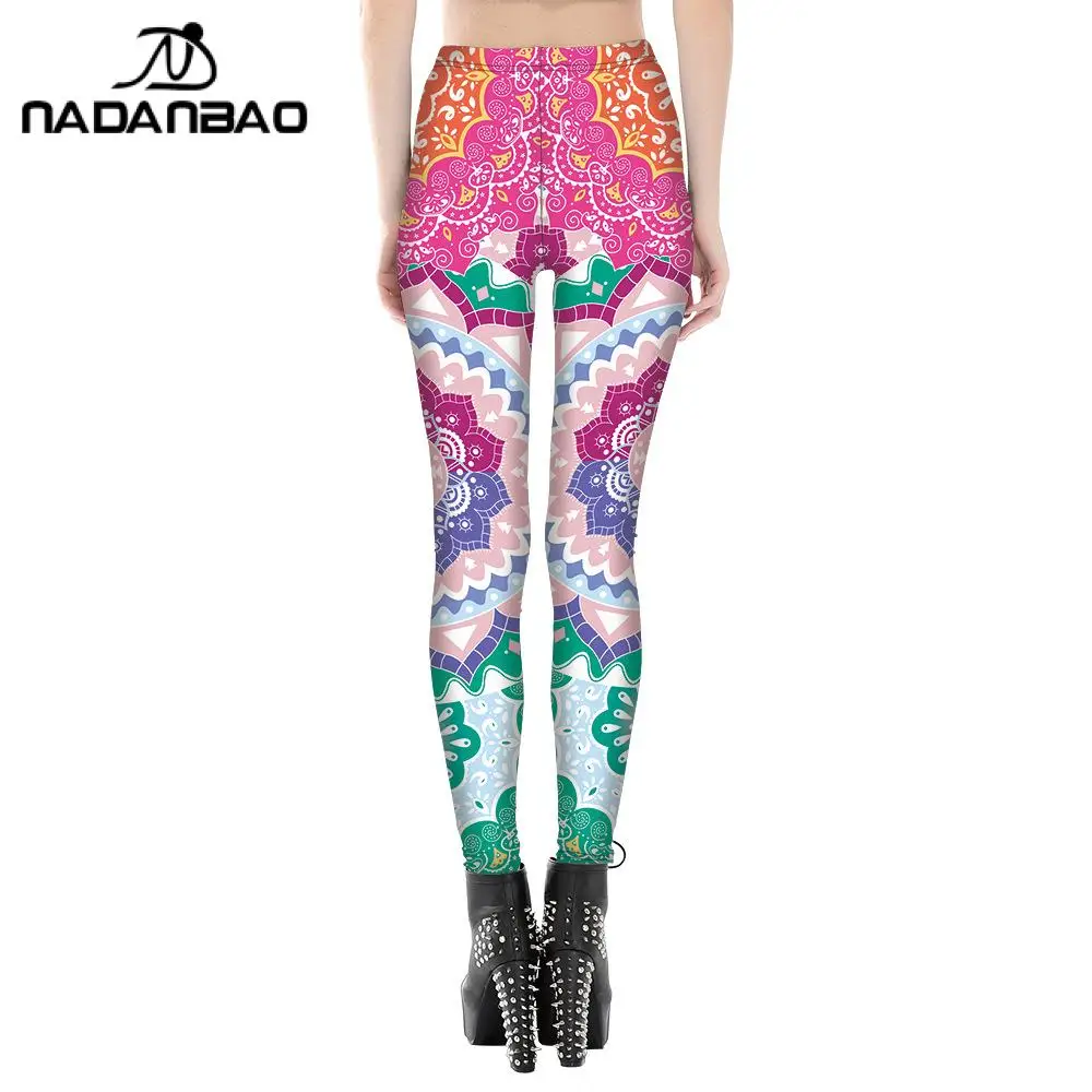 Nadanbao-mallas con estampado de Mandala para mujer, pantalones de entrenamiento de cintura media para Fitness, medias sexys para niñas, ropa de calle al aire libre, pantalones de Yoga