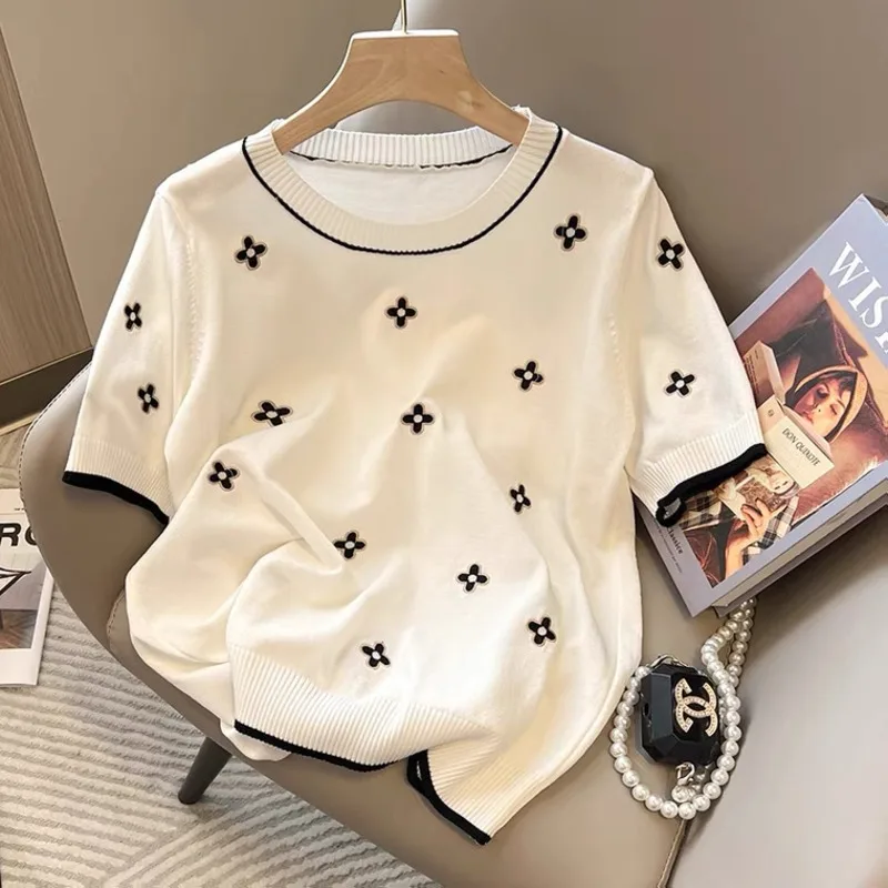 Short Sleeve Knitted Sweaters & Jumpers Summer Women\'s Korean Fashion Thin Knit Pullovers Casual Knitwear Tops Female Clothing