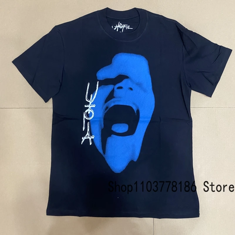 2024 New Summer CACTUS JACK t-shirts Men Women Street Popular Loose Roundneck Blue Human Face Print UTOPIA Short Sleeve