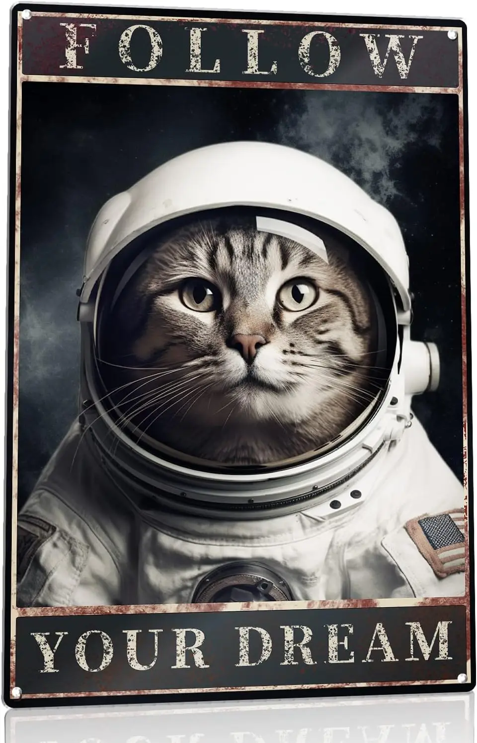 Sprinkle Some Magic on Your Walls with Swono Follow Your Dream Tin Signs,Featuring a Cute and Inspirational Hipster Cat Ast sign