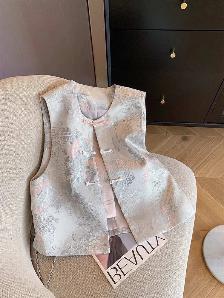 Retro chińska kamizelka męska z kwiatowym haftem, idealna na wiosnę i jesień, stylizowana na osobowość, mały rozmiar...