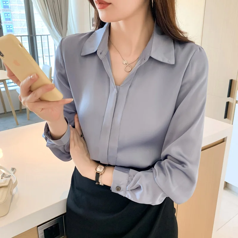 

Women Solid Elegant Fashion Chiffon Shirts Spring Office Lady Non-ironing Anti-Wrinkle Professional Attire Top Fashion Blouse