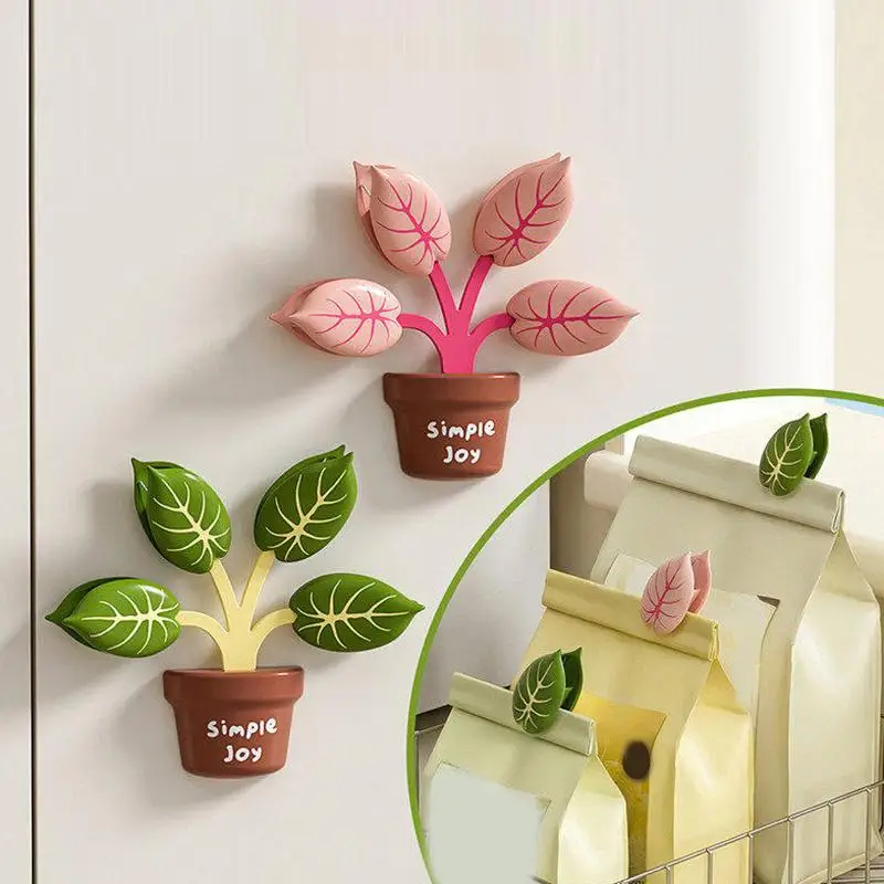 【xxx】 Refrigerator Sticker Sealing Clips Snack Packaging Bag Seal Clamp Potted Plants Shape Magnetic Fridge Sticker Seal Clip