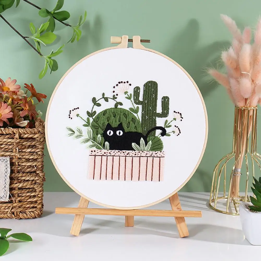 Embroidery Starter Kit Cute Cat Design DIY Cross Stitch Kits With Embroidery Hoops Perfect For Cat Lovers