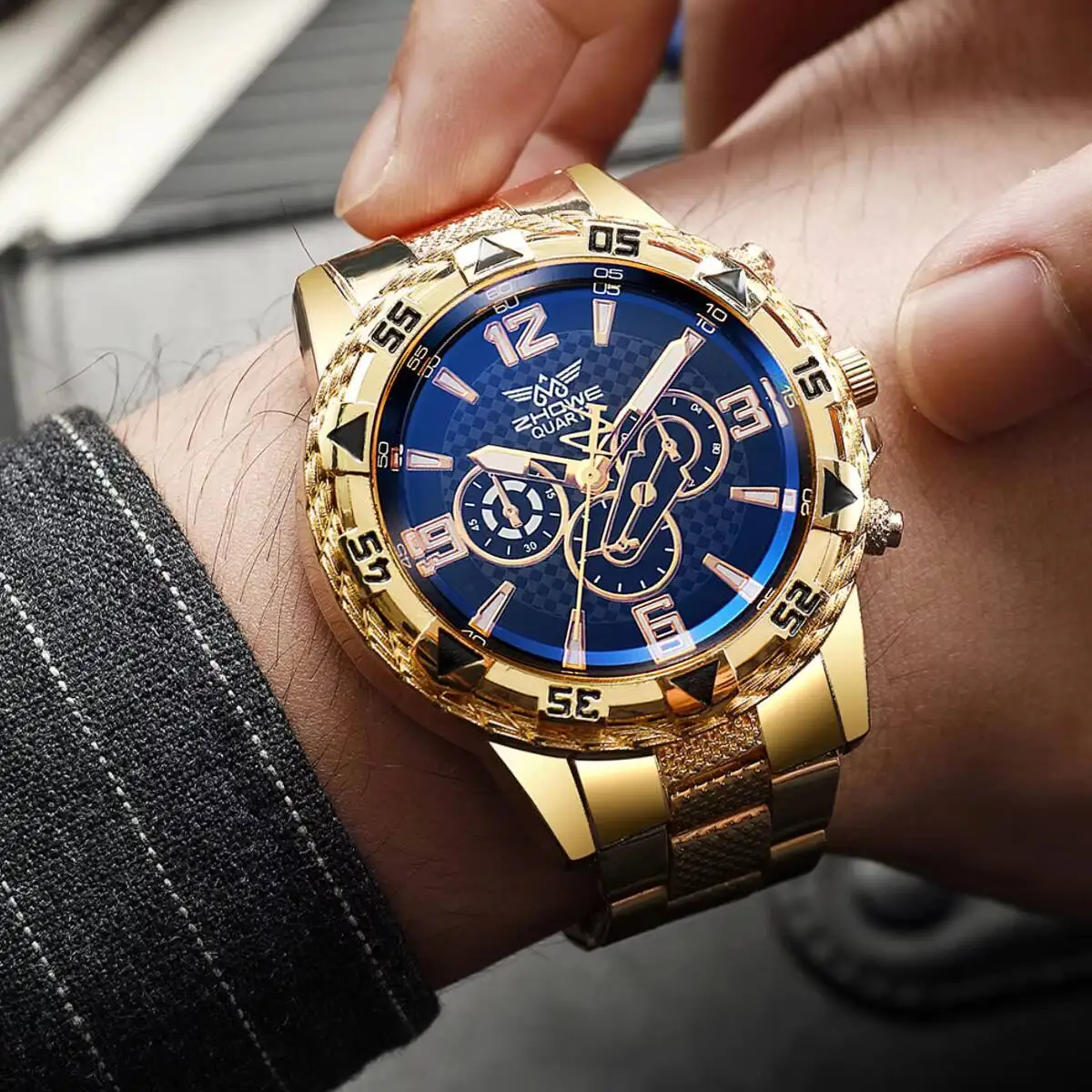 メンズクォーツ時計,ラージダイヤル,スチールバンド,ビジネス,ファッション,ボックスなし