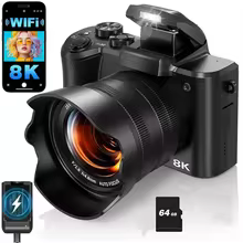 Cámara Digital 8K para Fotografía con Autoenfoque, WiFi, 88MP, Cámara para Vlogging con Doble Lente, Zoom Digital 16X, Pantalla Táctil, Cámara de Viaje