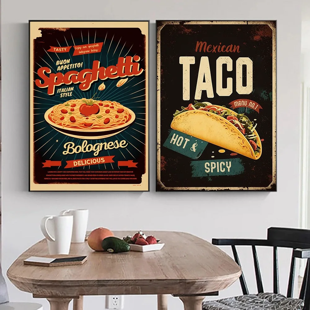 Vintage  Advertisement Delicious Fast Food Poster Retro Chicken Pizza Beer Canvas Painting Wall Art Kitchen Home Decor Chef Gift