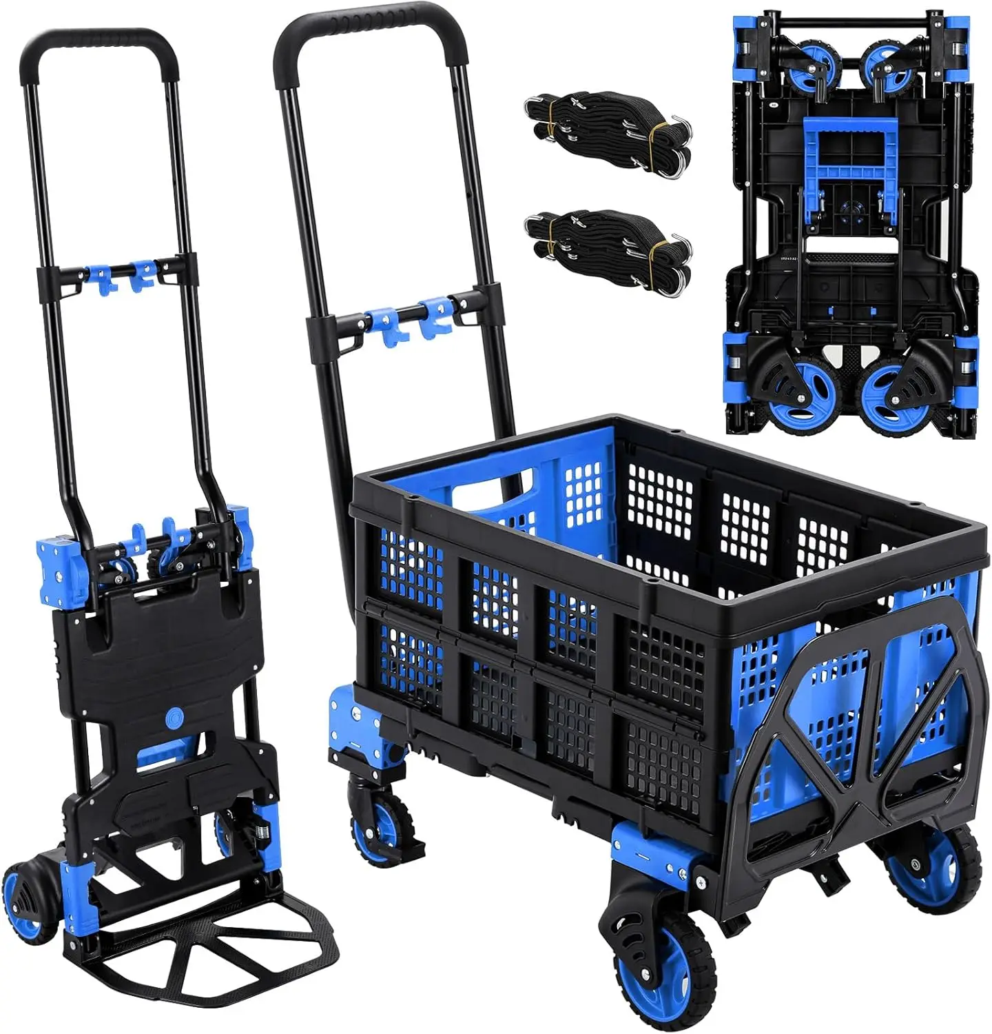 

2-in-1 Hand Truck Dolly Folding Basket, 330LBS Platform Cart Dolly, Collapsible Utility Luggage Dolly Cart, W/Retractable Handle