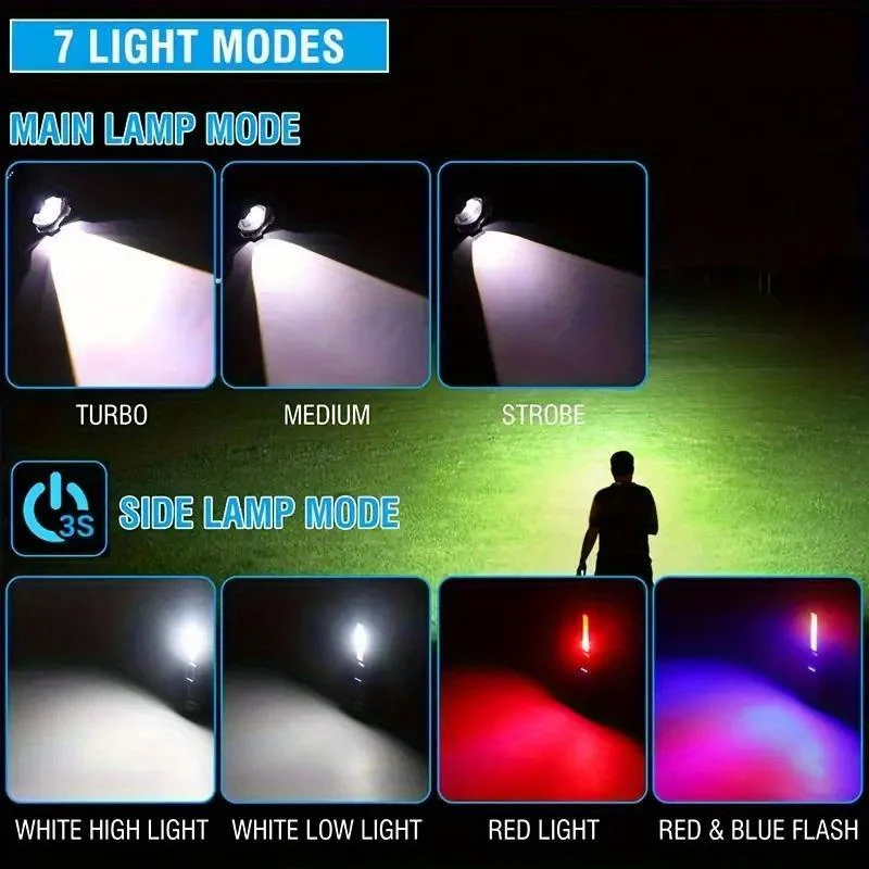 Lanternas de alto lúmen recarregável led lanterna tática com luz lateral zoomable luzes de flash portáteis para caminhadas de emergência