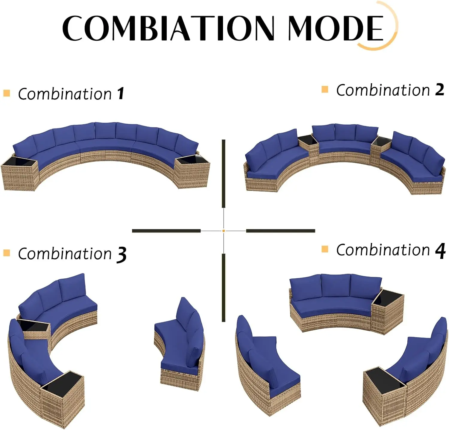 Patio Conversation Set, 11 Piece Half-Moon Sectional Round Patio Furniture Set, with Large Storage Wedge Table Wicker Sofa Set,