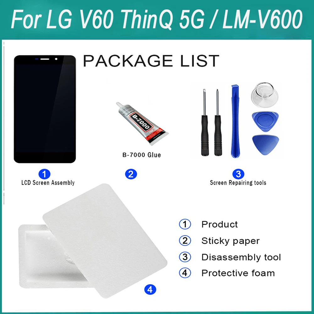 Original P-OLED For LG V60 ThinQ 5G LMV600EA LM-V600 LM-V600TM lcd Display Touch Panel Screen Digitizer Assembly Repair part