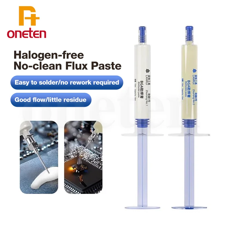 LANRUI No. 1 electronic soldering flux paste no-clean halogen-free low-odor soldering oil low-smoke syringe type white