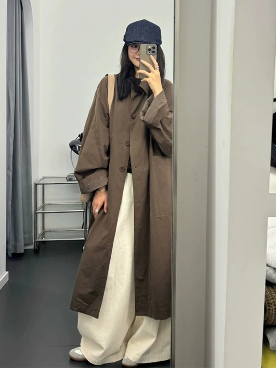 

Caramel Medium-Length Coat for Tall Women Briti Sle Spring Autumn New Faion Windbreaker Jaet Thiened Long Sve