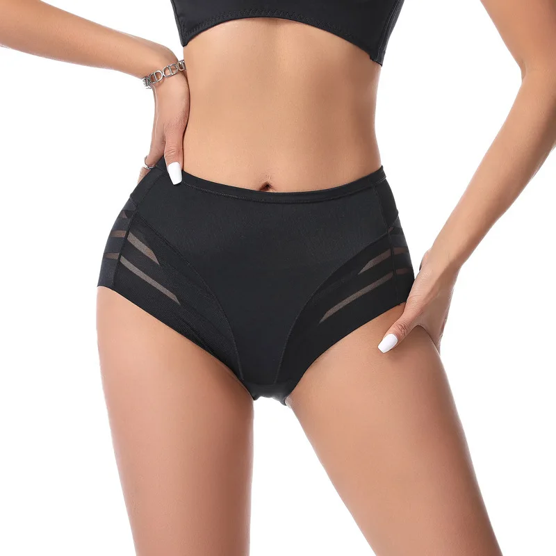 2Pcs/Set Women Ice Silk Tummy Control Panties Mid Waist Mesh Splice Shaping Briefs Butt Lifter Slimming Soft Underwear M-3XL