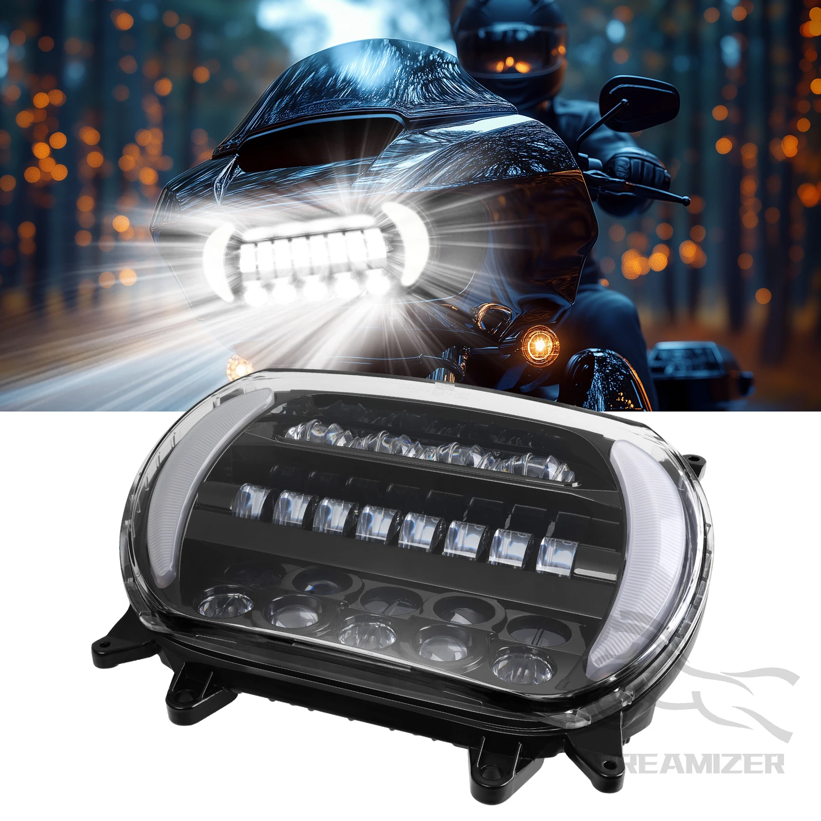 Motorcycle LED Headlight Assembly For Harley Davidson Road Glide 2015-2020 Turn Signal Daytime Running Lights DRL High Low Beam