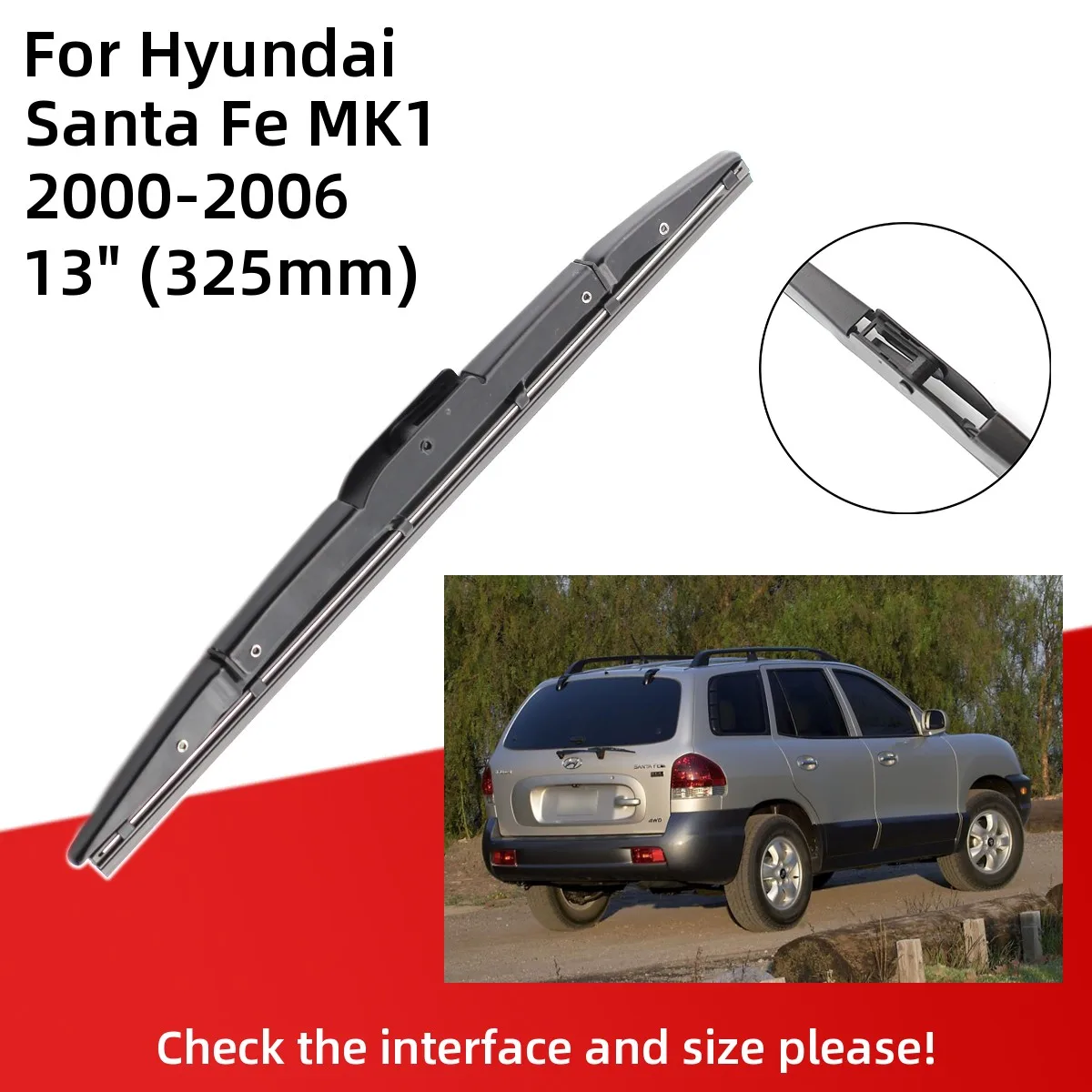 For Hyundai Santa Fe MK1 2000-2006 Front Rear Wiper Blades Brushes Cutter Accessories J Hook 2000 2001 2002 2003 2004 2005 2006