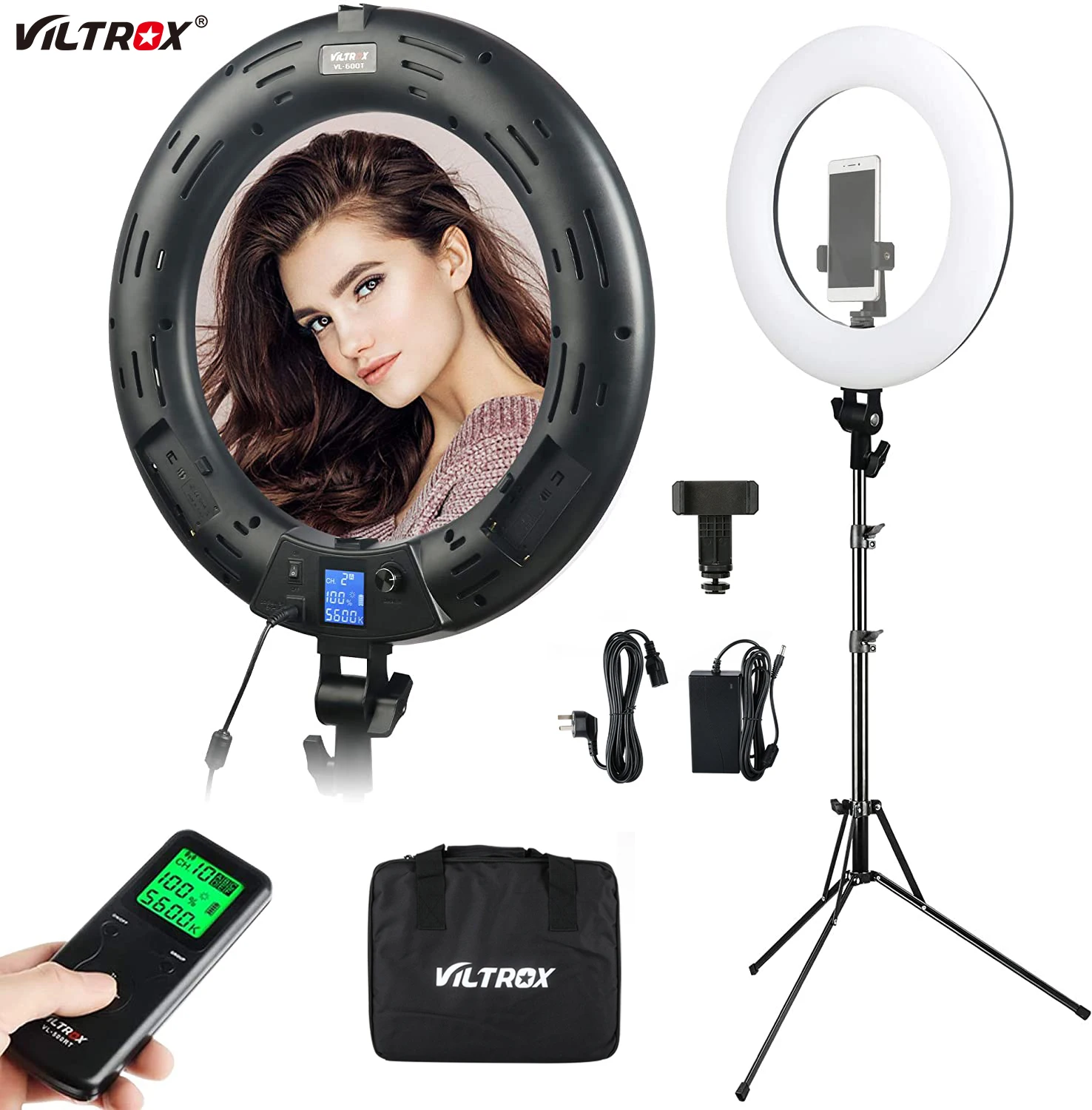 ชุดไฟวงแหวน LED Viltrox VL-600T 45W ขนาด 18 นิ้ว พร้อมรีโมทไร้สาย ขาตั้งกล้อง ชุดไฟ LED สองสี สำหรับแต่งหน้า ถ่ายวิดีโอ