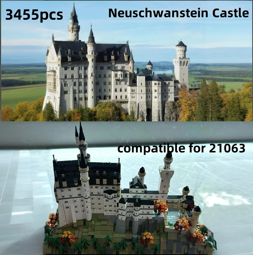 In Magazzino Nuovo 3455 pz 2025 Castello di Neuschwanstein Modello Architettonico Castello Europeo Building Blocks Mattoni Regali Di Natale A