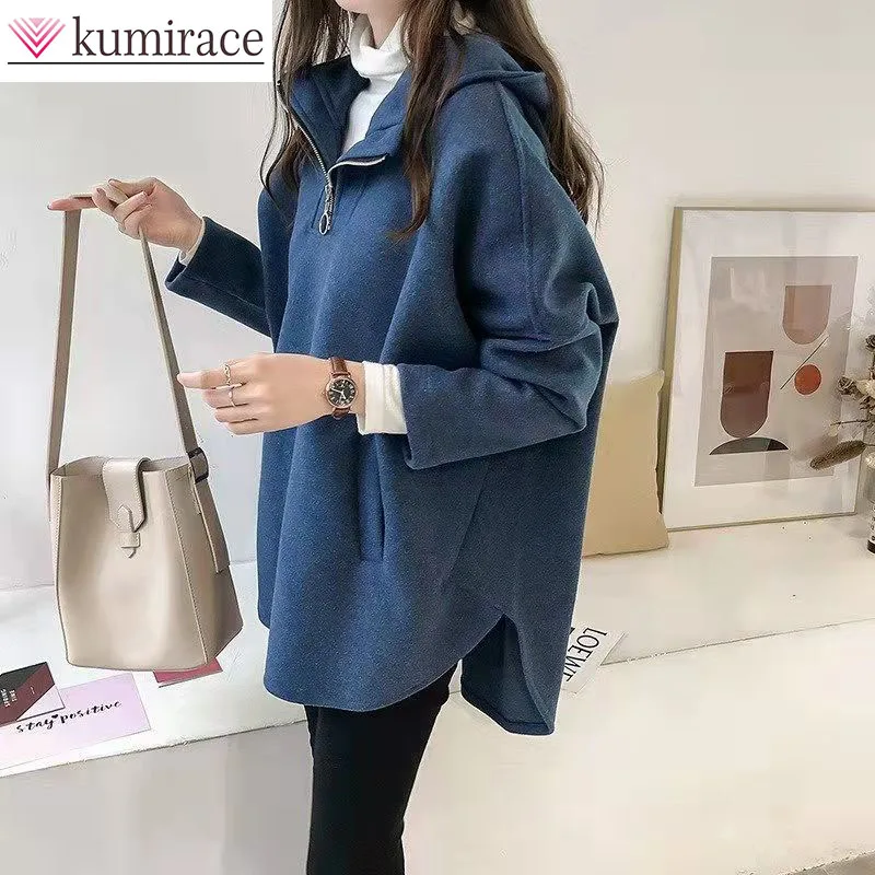 

Autumn and winter new fleece hoodie women's hooded zipper Korean version loose student long sleeved pullover jacket