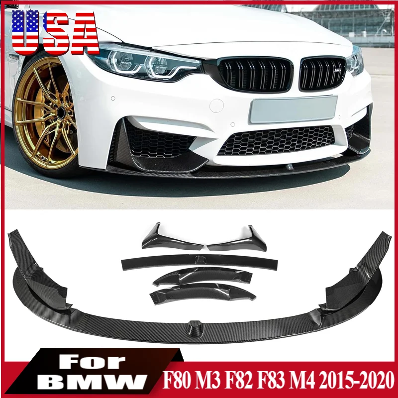 Labio de parachoques para BMW F80 M3 F82 F83 M4 2015-2020 MP estilo alerón de parachoques delantero divisor de labios kit de carrocería de coche Tuning con apariencia de fibra de carbono