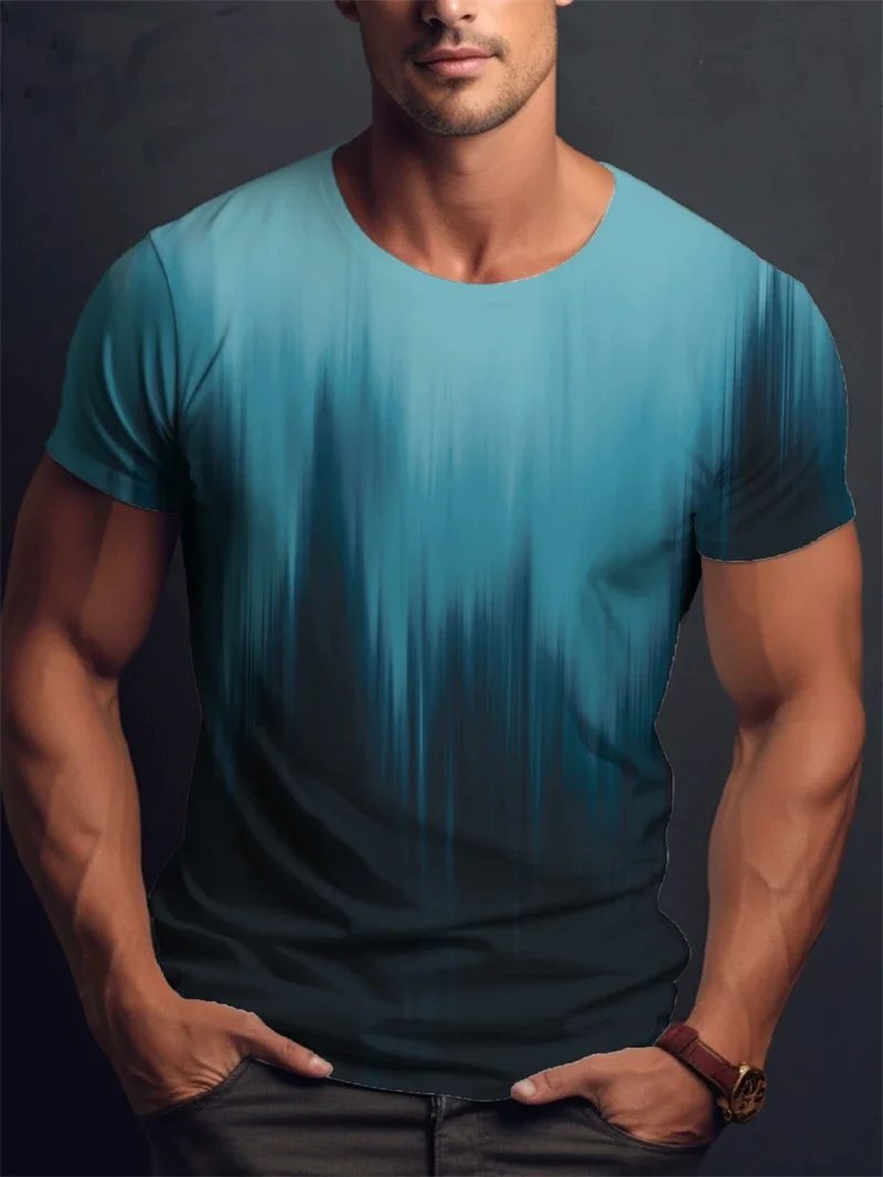 Lustiges Herren-T-Shirt mit Farbverlauf-Print, Kurzarm, Sommer, Lässiger Rundhalsausschnitt, Trendiger Street-Style, Herrenbekleidung, Oberteile