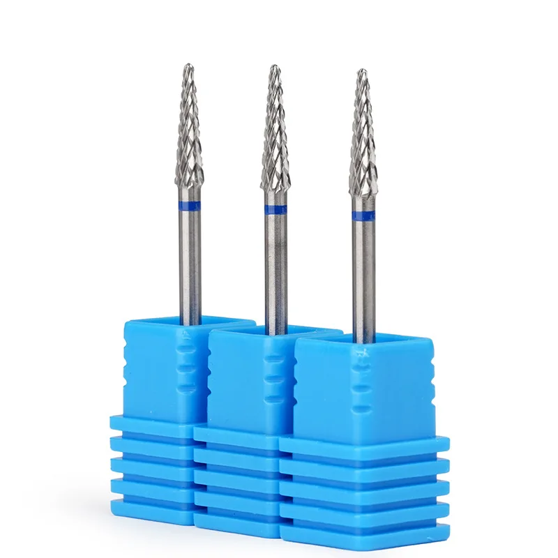 Broca de unha de carboneto de tungstênio, cone de 3mm para ponta de unha falsa e unhas nativas, acessório de esmalte de borda, ferramenta de esmalte em gel de pele morta