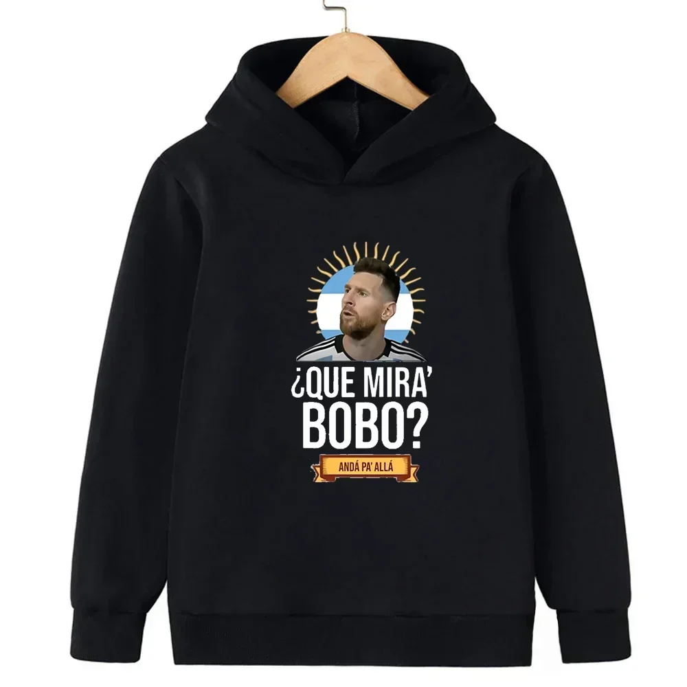 Messi Printed Children's Hooded Hoodie Plus Velvet Sweatshirt Casual Sportswear Pullover Black Top Boy and Girl Kid Baby Clothes