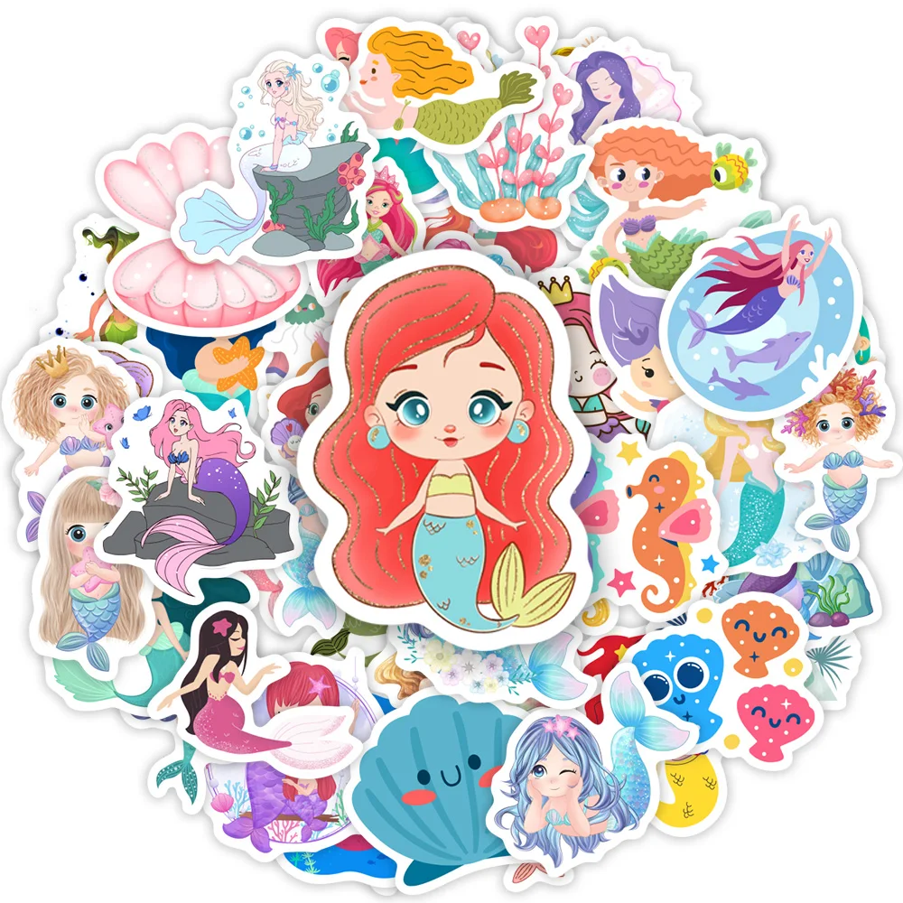 Kawaii Cute Cartoon Mermaid Stickers DIY Toy Gift Decorative Decal for Phone Luggage Laptop Bottles Scrapbook Waterproof