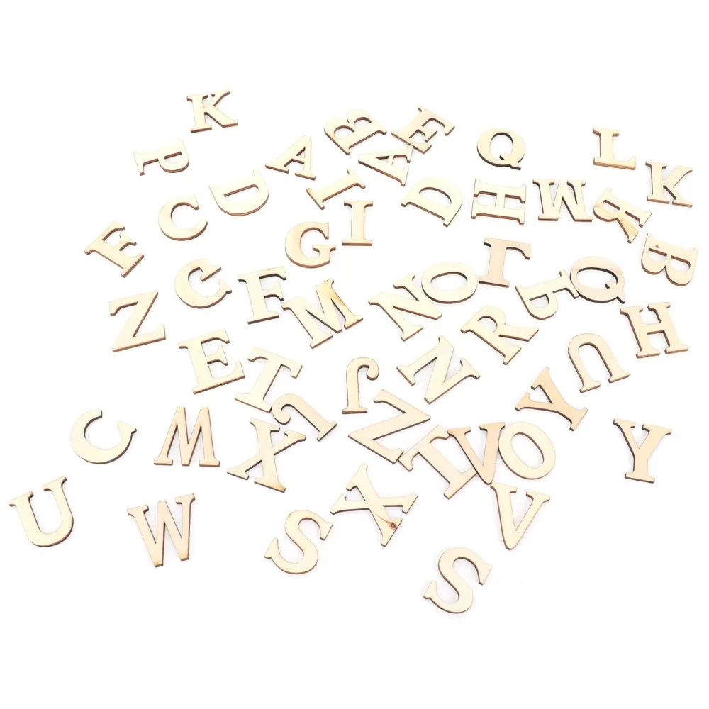 124Pcs Decorative Wood Wood Letter Chips Wood color 4cm English Shape Decor DIY Wood Letters Home Living Room