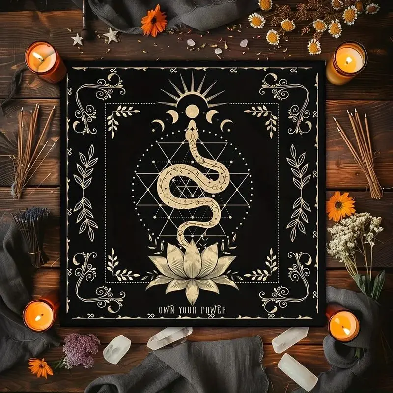 Tarot Altar Cloth Purple Snake Lotus Moon Sacred Geometry Mat for Wicca Tarot Reading Spiritual Ritual Table Decor