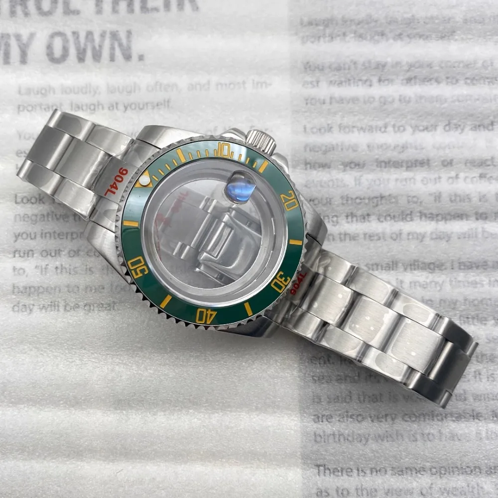 40mm NH35 Case Sapphire Glass 120 Click Stainless Steel Strap Transparent Bottom Parts Set for Seiko NH35 NH34 Movement SUB GMT