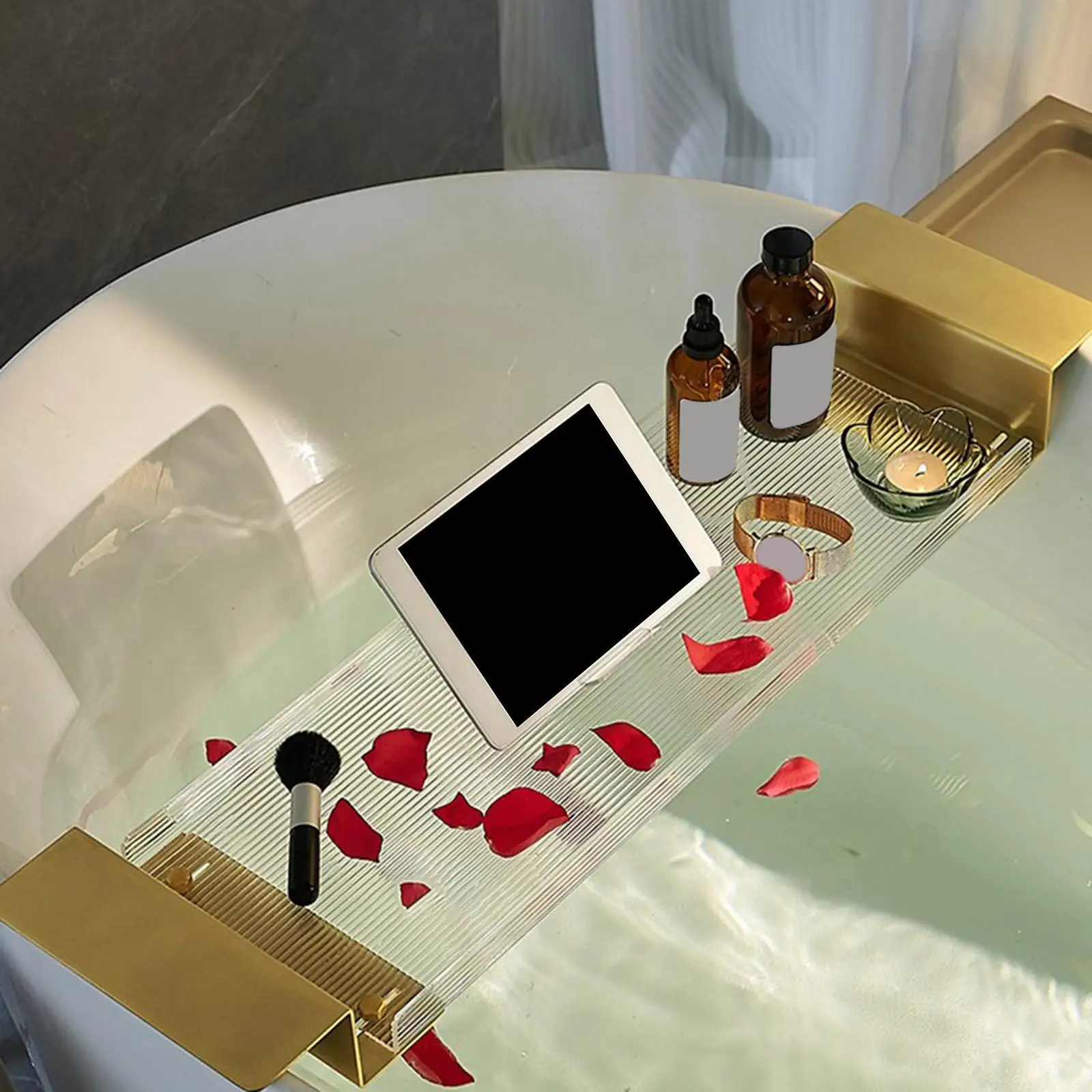 Acrylic Bathtub Tray, Bath Shelf Gifts for Women, Elegant Retractable Bathtub Storage Rack, Bath Tray for Phone Candle Towel
