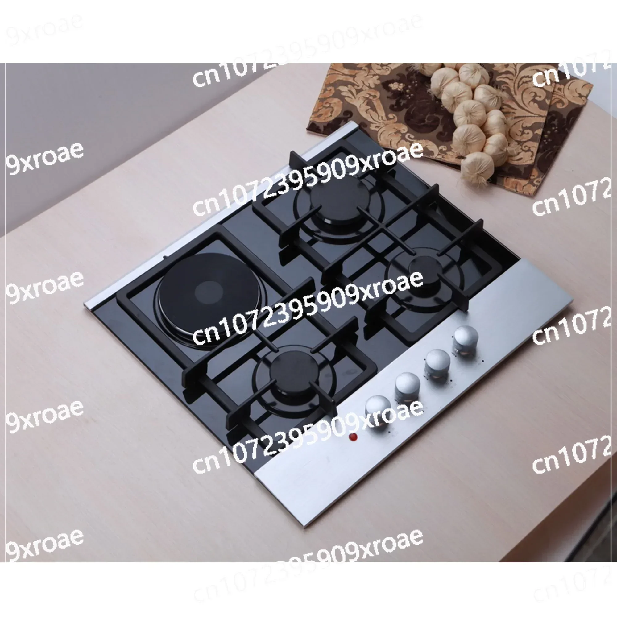 

Gas Burner Cooktop Cooker 4 Burners Oven Grill Gas Cooker with 3 Gas Burners 1 Electric Plate Built-in Glass Hobs