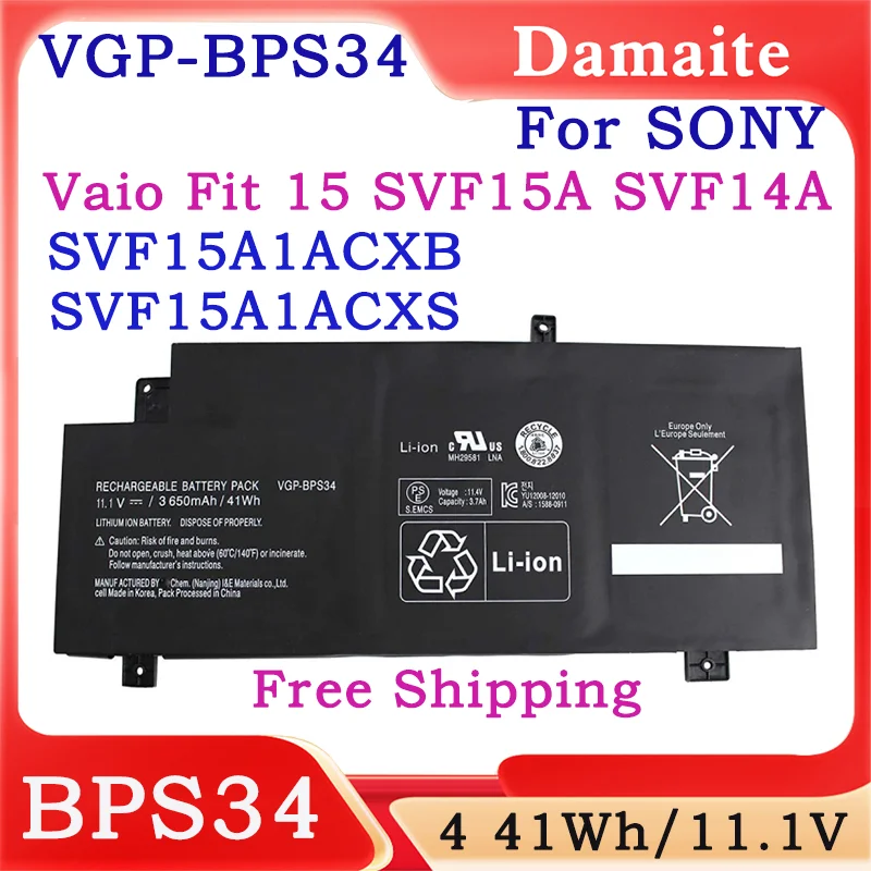 

VGP-BPS34 Laptop Battery For Sony Vaio SVF14A 15 SVF15A Series 15A1ACXB SVF15A1ACXS SVF15A1DPXB SVF14AC1QU Laptop Battery BPS34