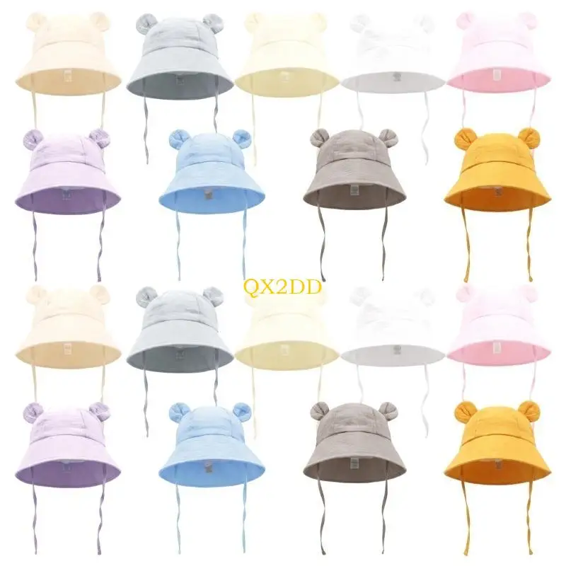 

QX2D Lovely Baby Fisherman Hat Cotton Breathable Cartoon Bear Children's Caps 0-3 Years Old Sunscreen Hat Heawear