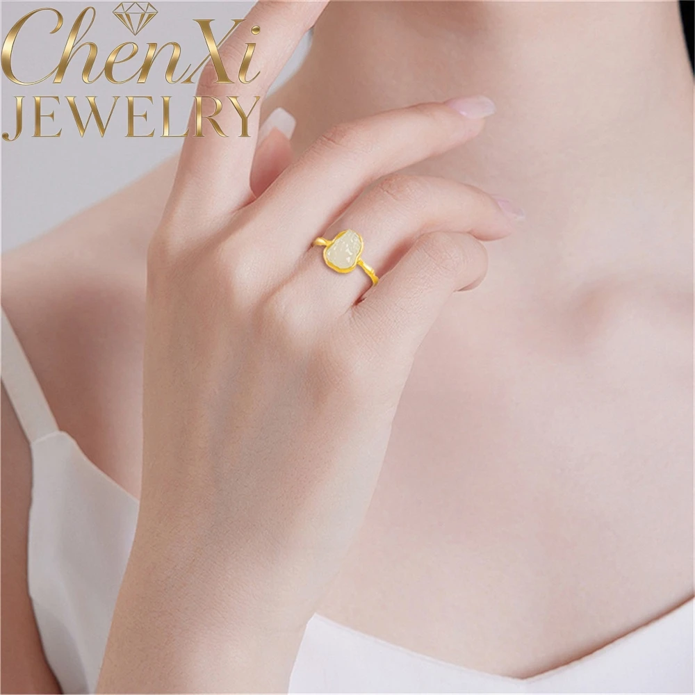 

Natural Hetian Jade White Jade Pixiu Ring S925 Silver Plated Gold Women's Fashionable Finger Ring Adjustable Fine Jewelry Gift