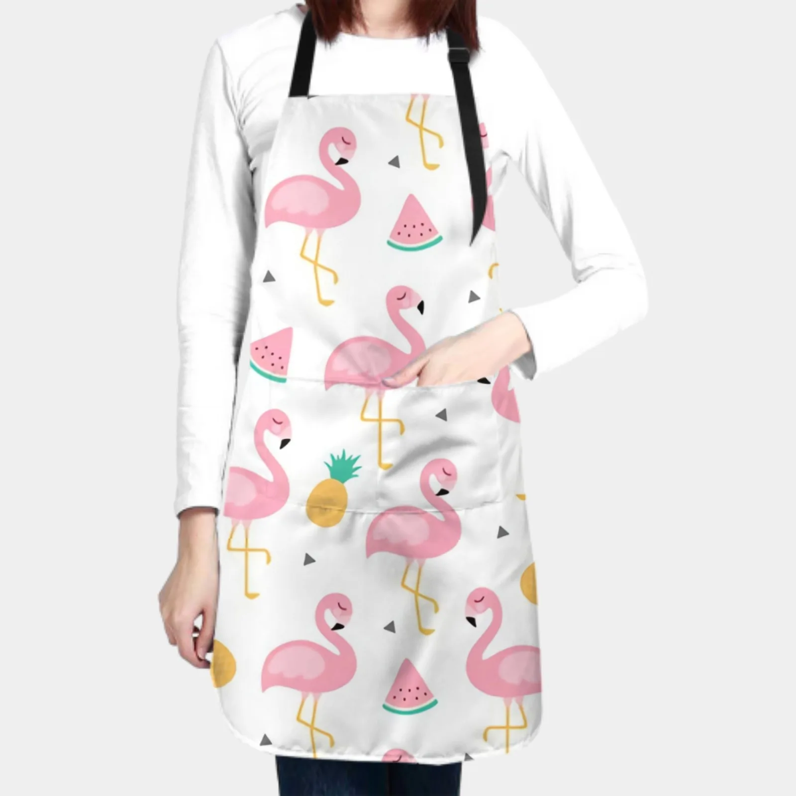 Flamingo Waterproof Apron with 2 Pockets Kitchen Chef Apron Colorful Apron for Hair Brushing Cooking Baking Painting Gardening