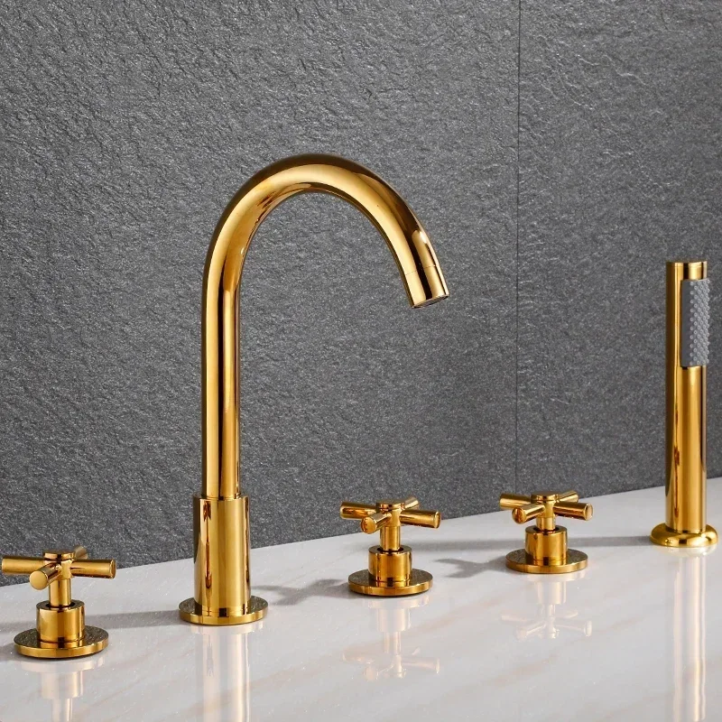 Brass Bathroom Sink Mixer Split Type 5 Pcs Bathtub Faucet Set Cold and Hot Water Five-hole Three-way Shower Faucet