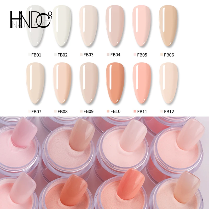 HNDO 12 Color Nude Pink Clear Dipping Acrylic Powder Nail Art Decoration for Professional Manicure Carving Design Pigment Dust