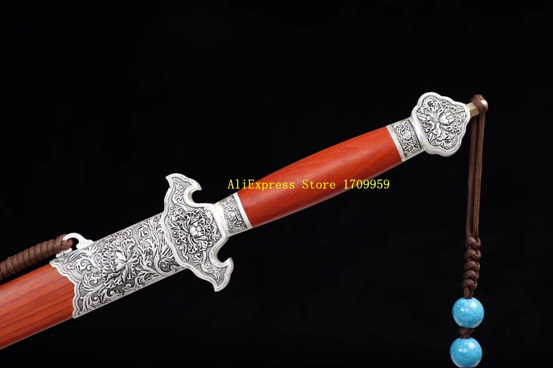 Red Wood Chinese Martial Arts TaiChi Peony Sword Blue High Carbon Steel Blade Full Tang KungFu WuShu Tai Ji Functional Dao Jian view 3